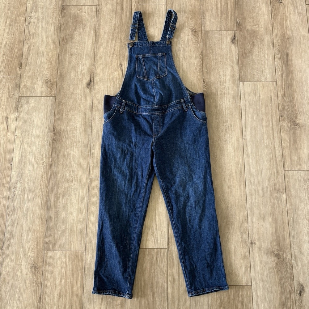 Old Navy Maternity Overalls Blue Stretch Sides Pockets Bib OG Womens Size 8